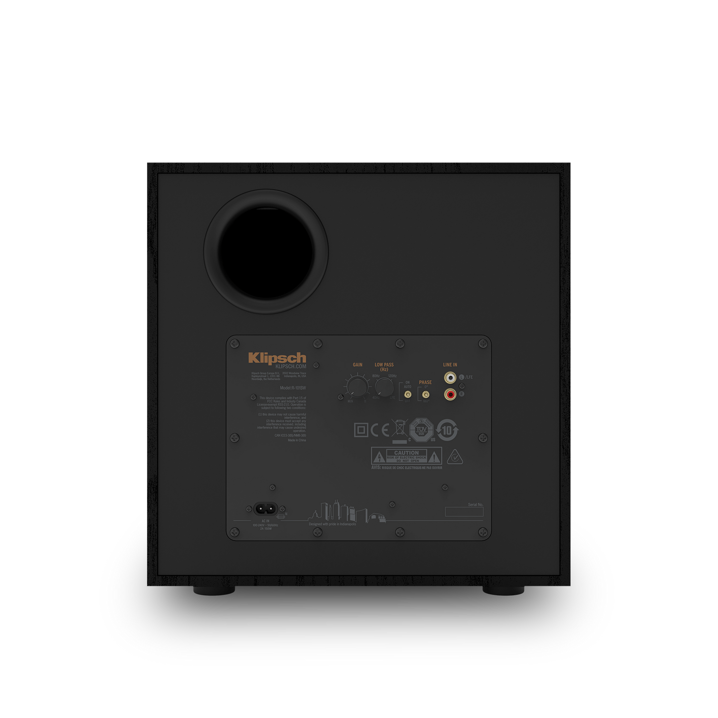 Klipsch R-101SW subwoofer rear panel with amplifier controls