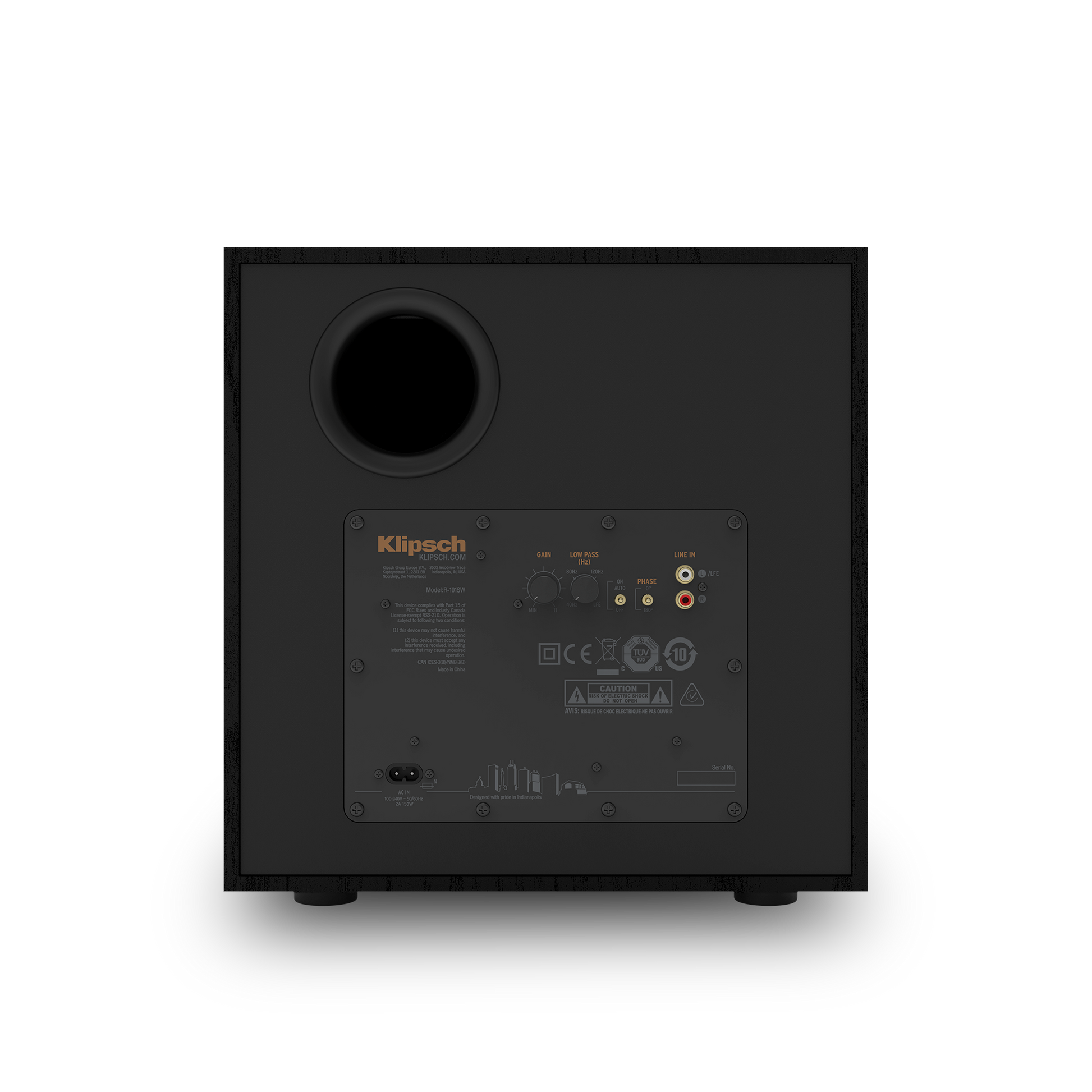Klipsch R-101SW subwoofer rear panel with amplifier controls