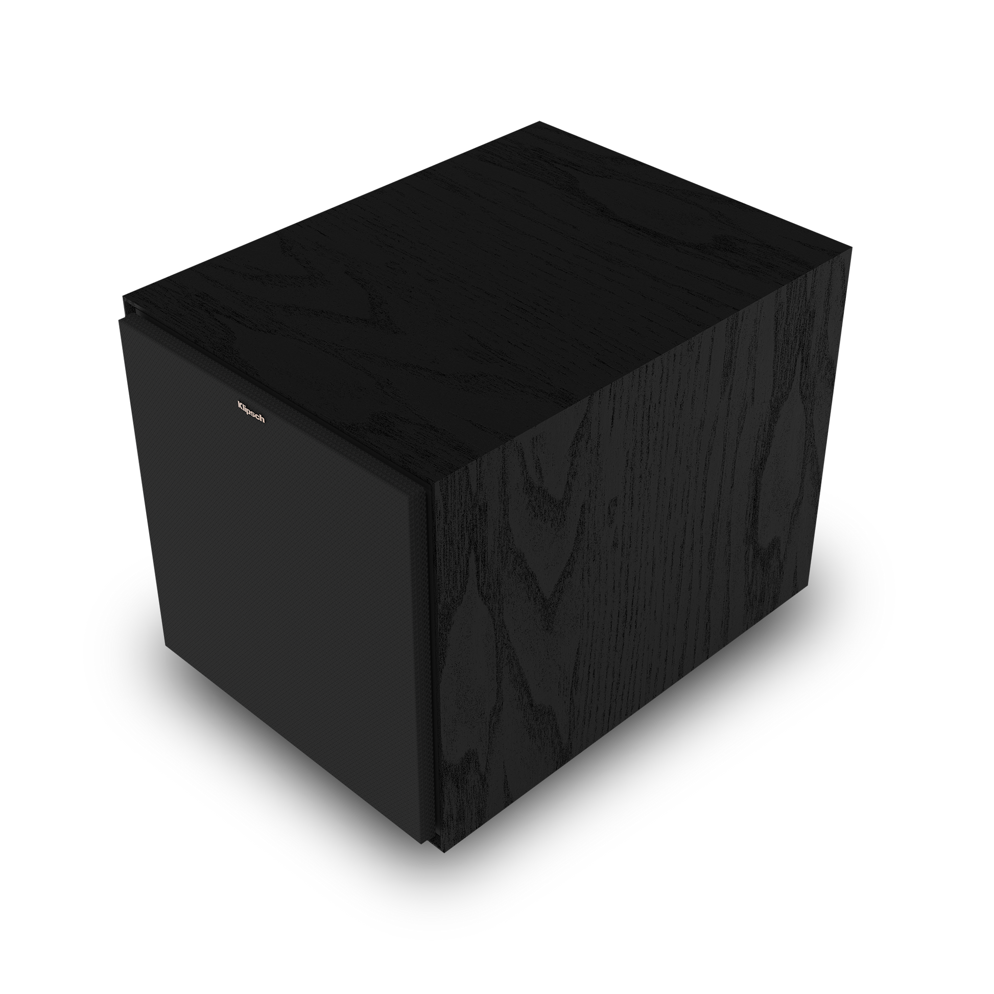 Klipsch R-101SW black subwoofer front angle with grille on