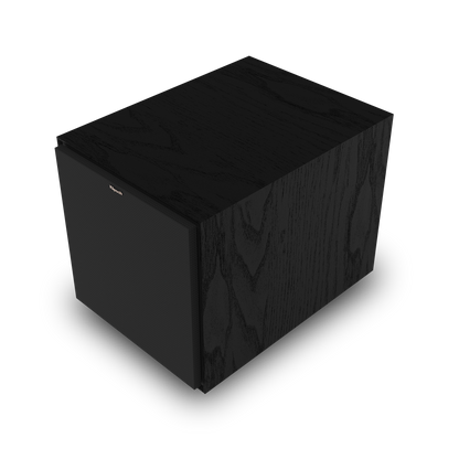 Klipsch R-101SW black subwoofer front angle with grille on