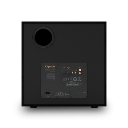 Klipsch R-121SW black subwoofer detail view