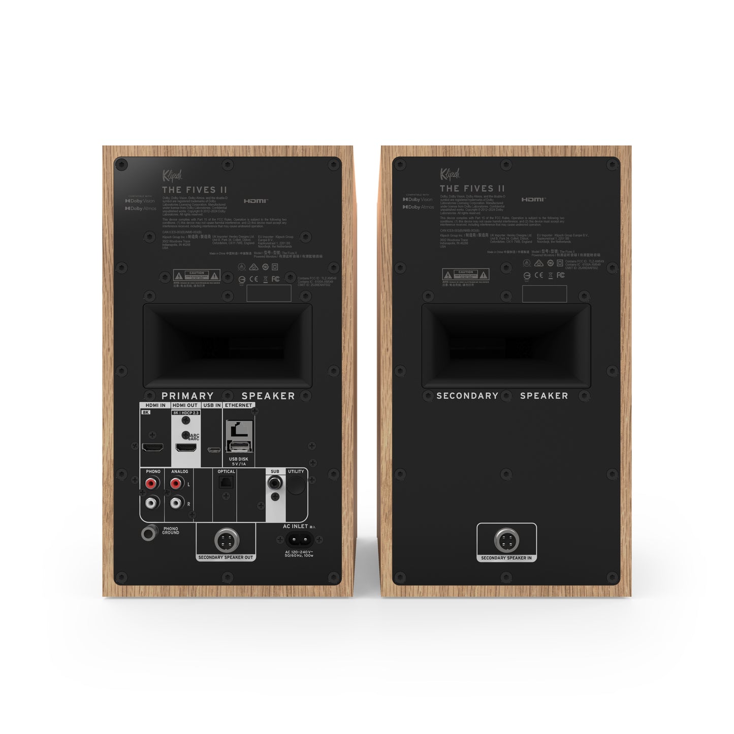 Klipsch The Fives II in Red Oak, rear panel with HDMI 2.1 eARC and inputs
