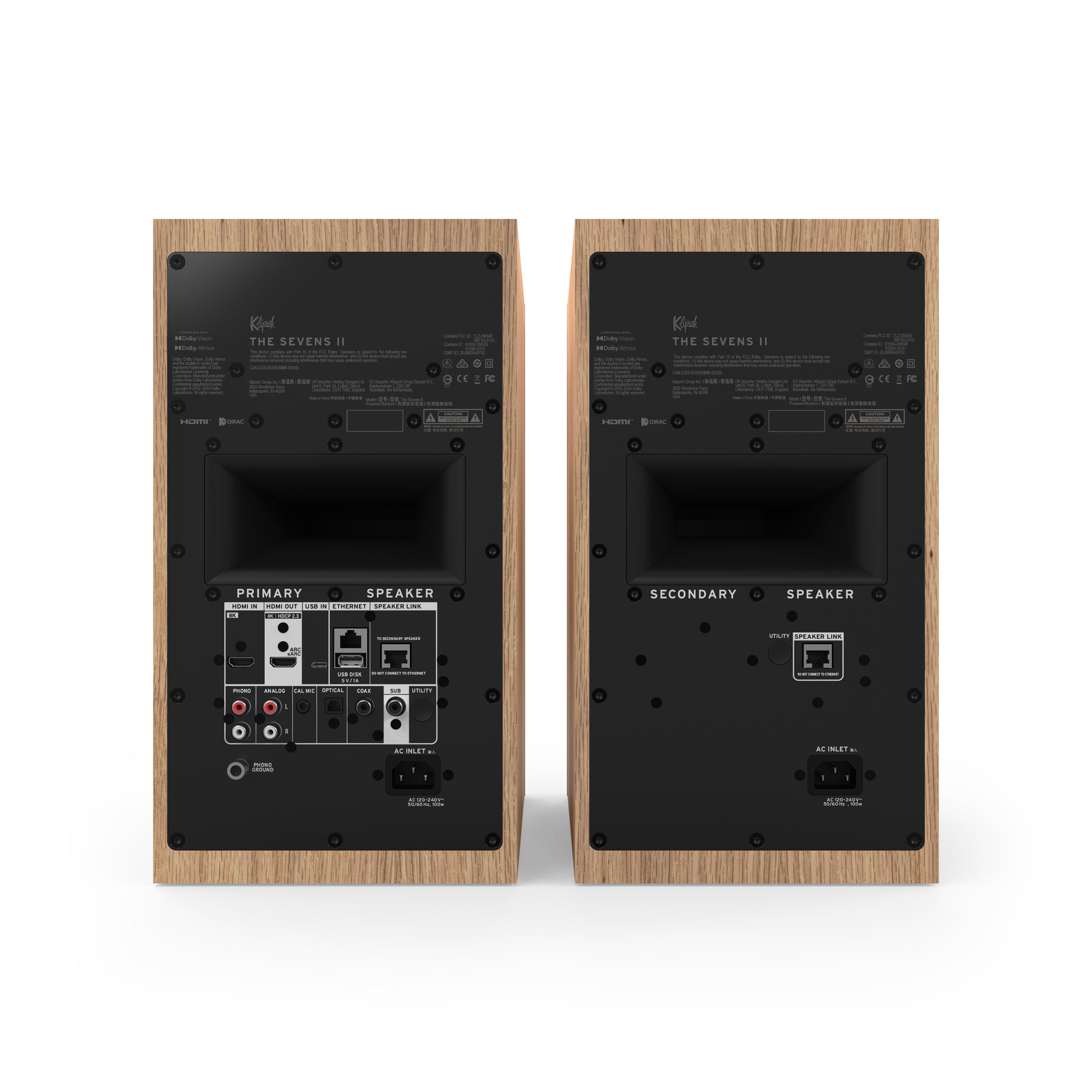 Klipsch The Sevens II in Red Oak, rear panel with HDMI 2.1 eARC and inputs