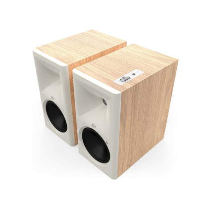 Klipsch The Sevens II in Red Oak, angled front hero view with grille off