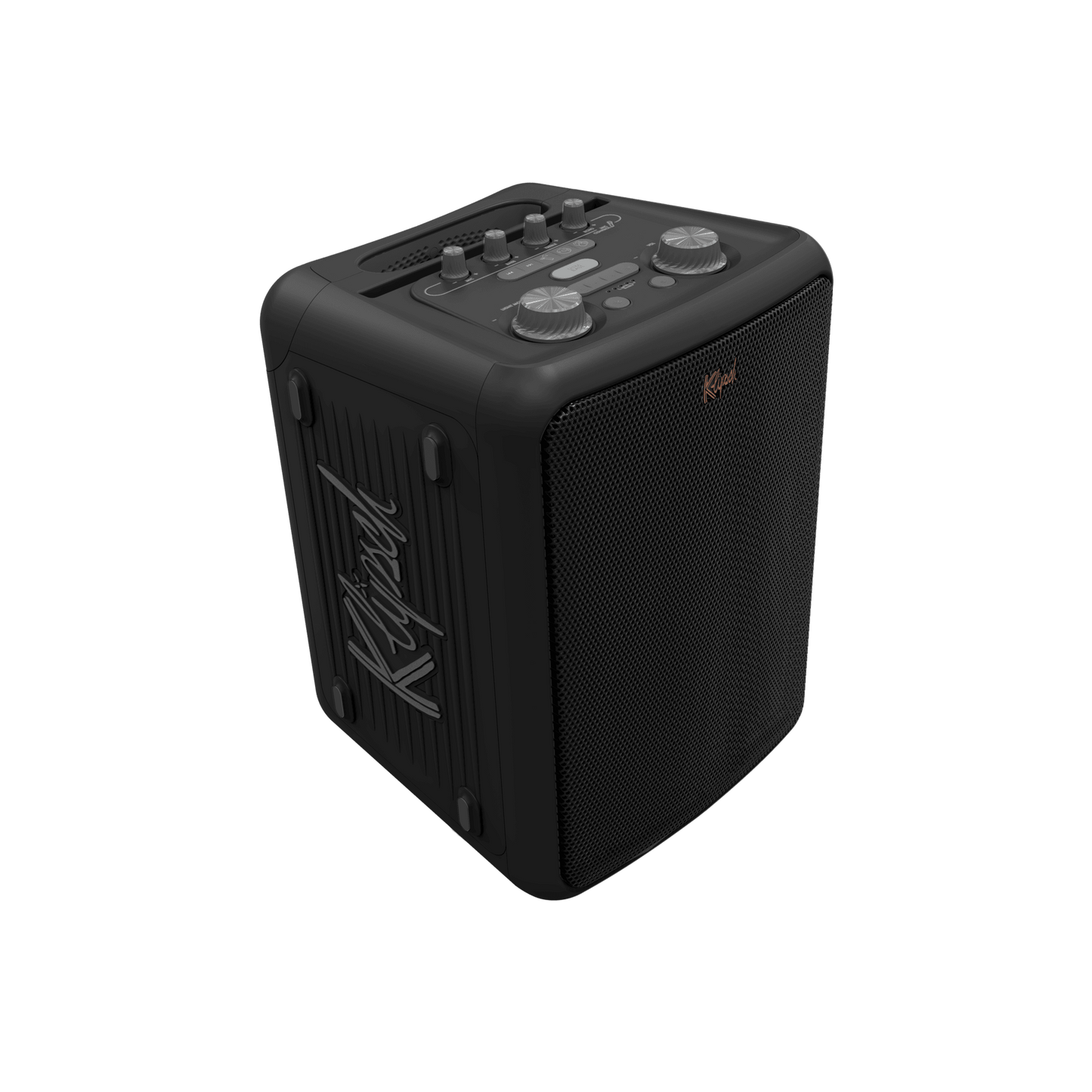 Klipsch Vegas portable speaker in lights off, right hero angle