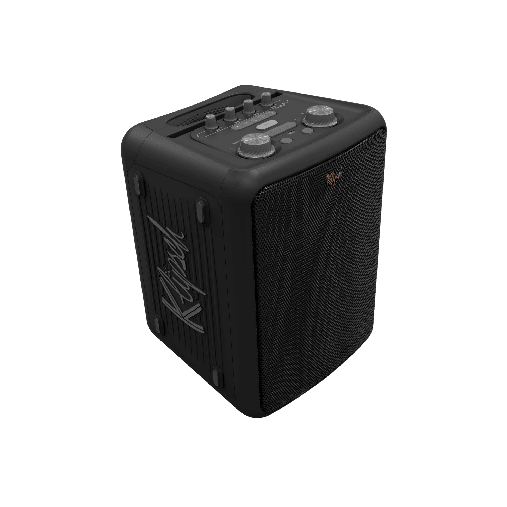 Klipsch Vegas portable speaker in lights off, right hero angle