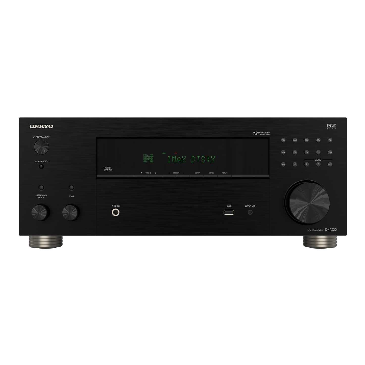 Onkyo TX-RZ30 AV receiver in black, front panel view