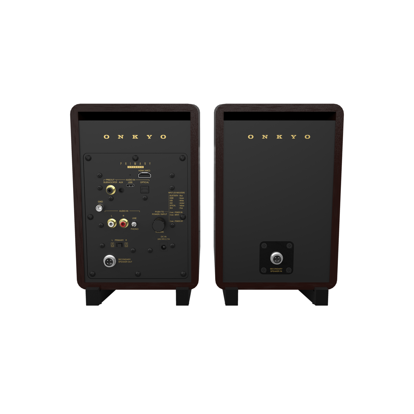 Onkyo GX-30ARC 80th Anniversary powered monitor in Bordeaux walnut, rear panel with HDMI ARC and inputs