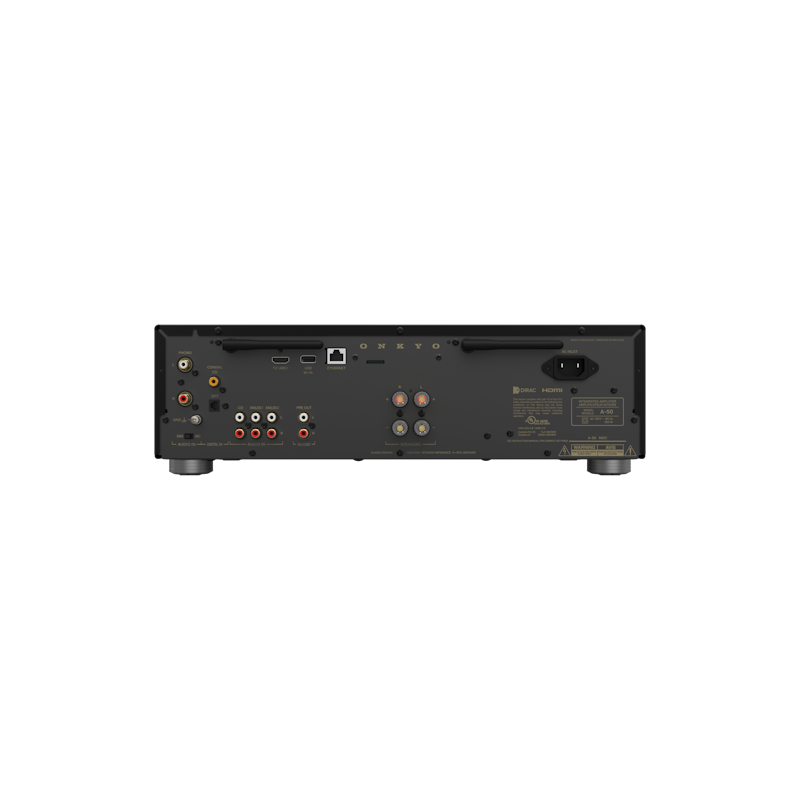 Onkyo A-50 in black, rear panel showing inputs and speaker terminals