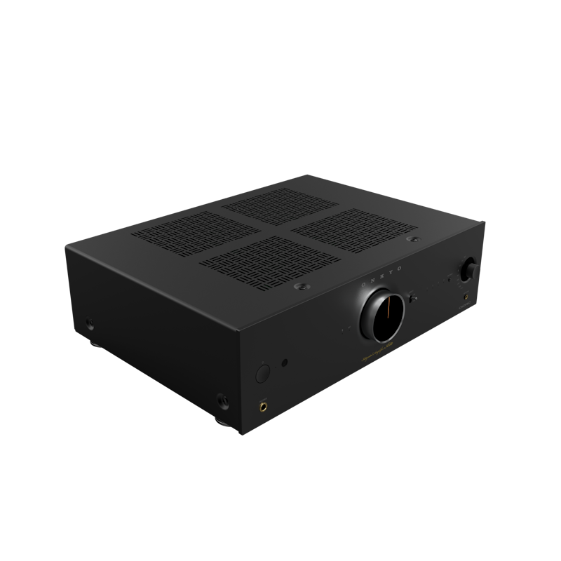 Onkyo A-50 network integrated amplifier in black, front angled hero view