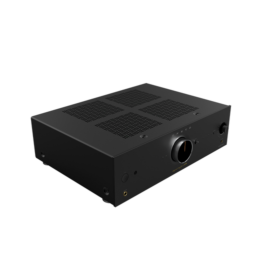Onkyo A-50 network integrated amplifier in black, front angled hero view