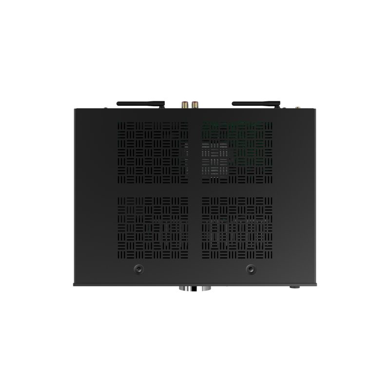 Onkyo A-50 in black, top-down view of the oval chassis