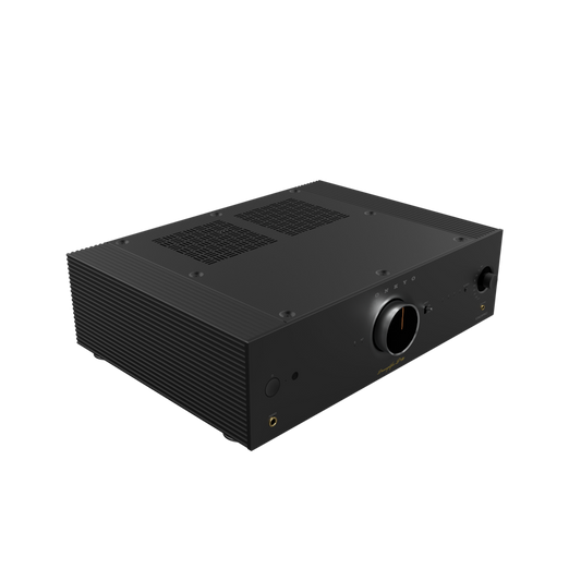 Onkyo P-80 network preamplifier in black, front angled hero view