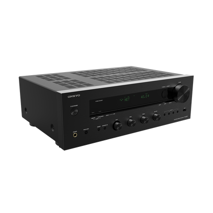Onkyo TX-8470 stereo receiver in black, front hero view