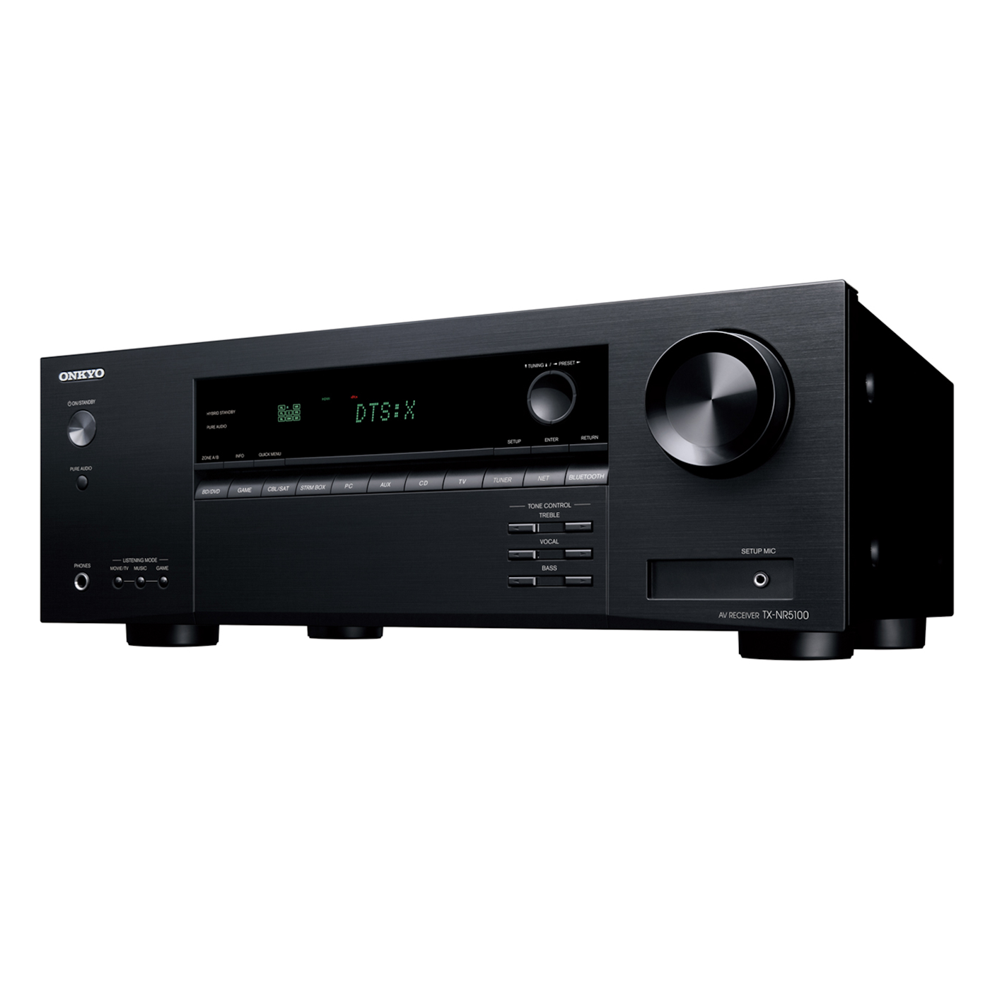 Onkyo TX-NR5100 AV receiver in black, left front angle