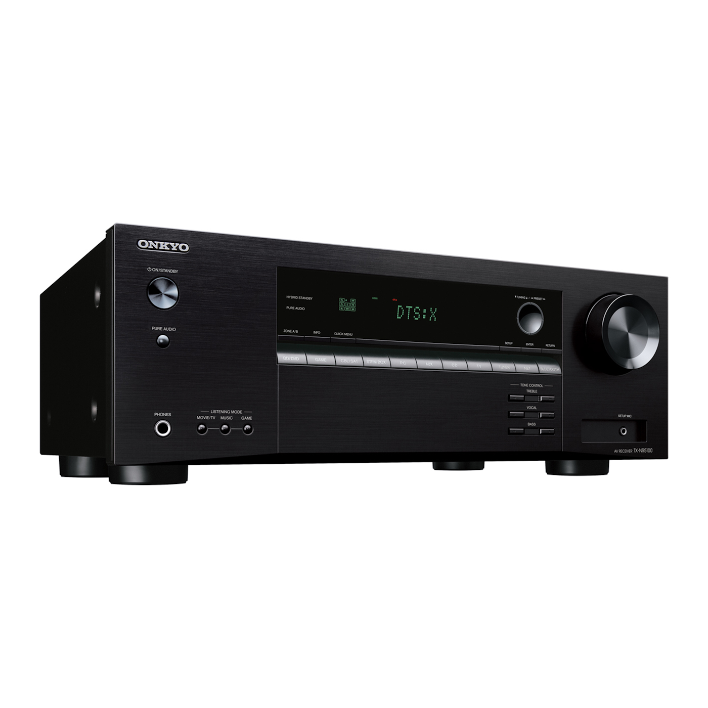 Onkyo TX-NR5100 AV receiver in black, right front angle