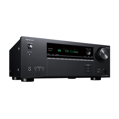 Onkyo TX-NR6100 AV receiver in black, right front angle