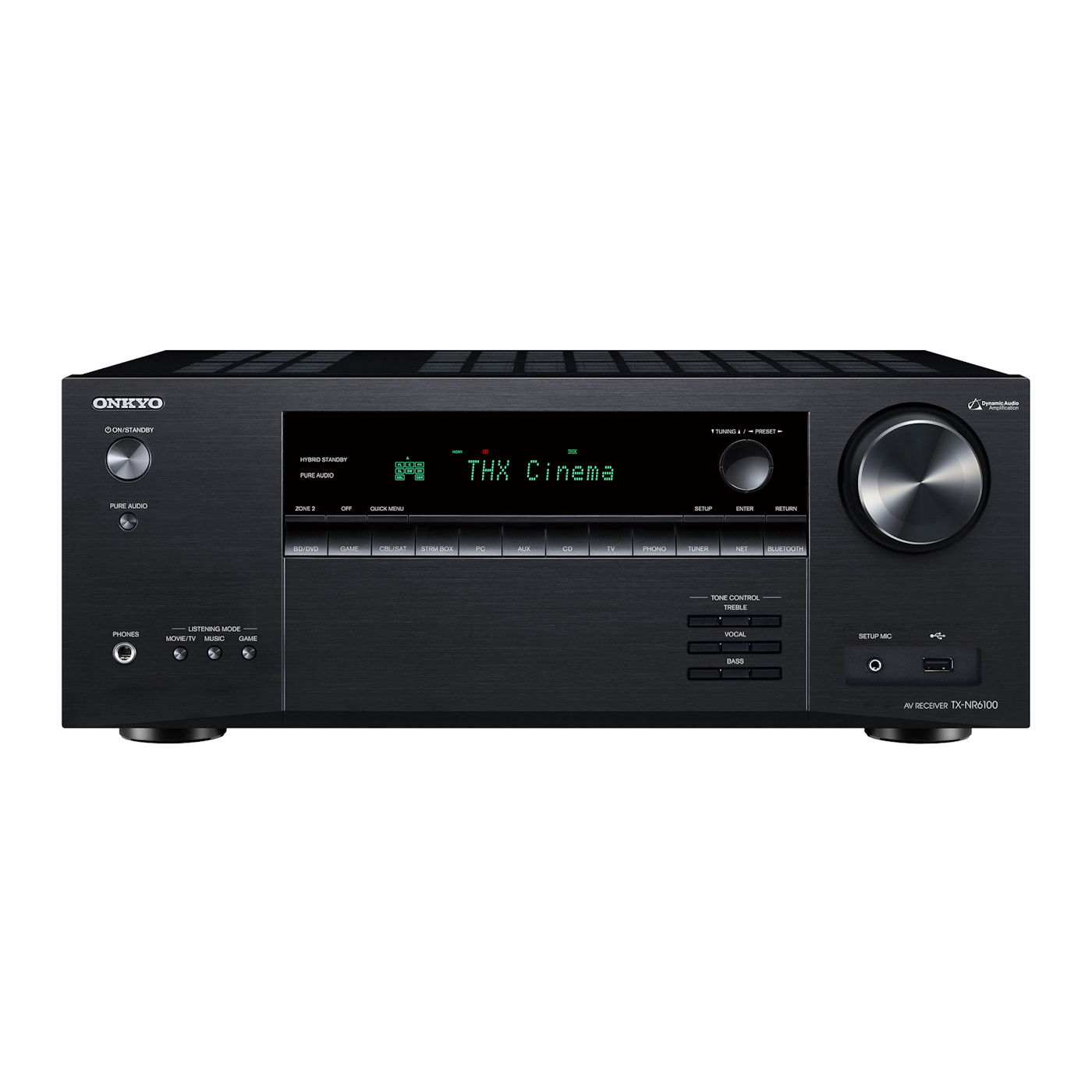 Onkyo TX-NR6100 AV receiver in black, front panel view