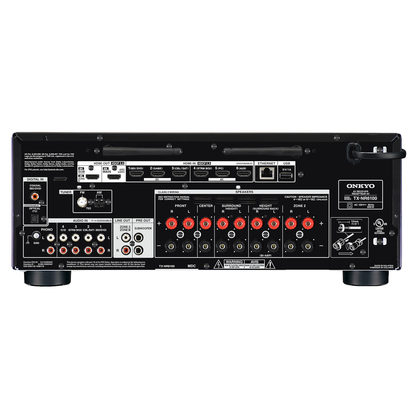 Onkyo TX-NR6100 AV receiver in black, rear panel connections