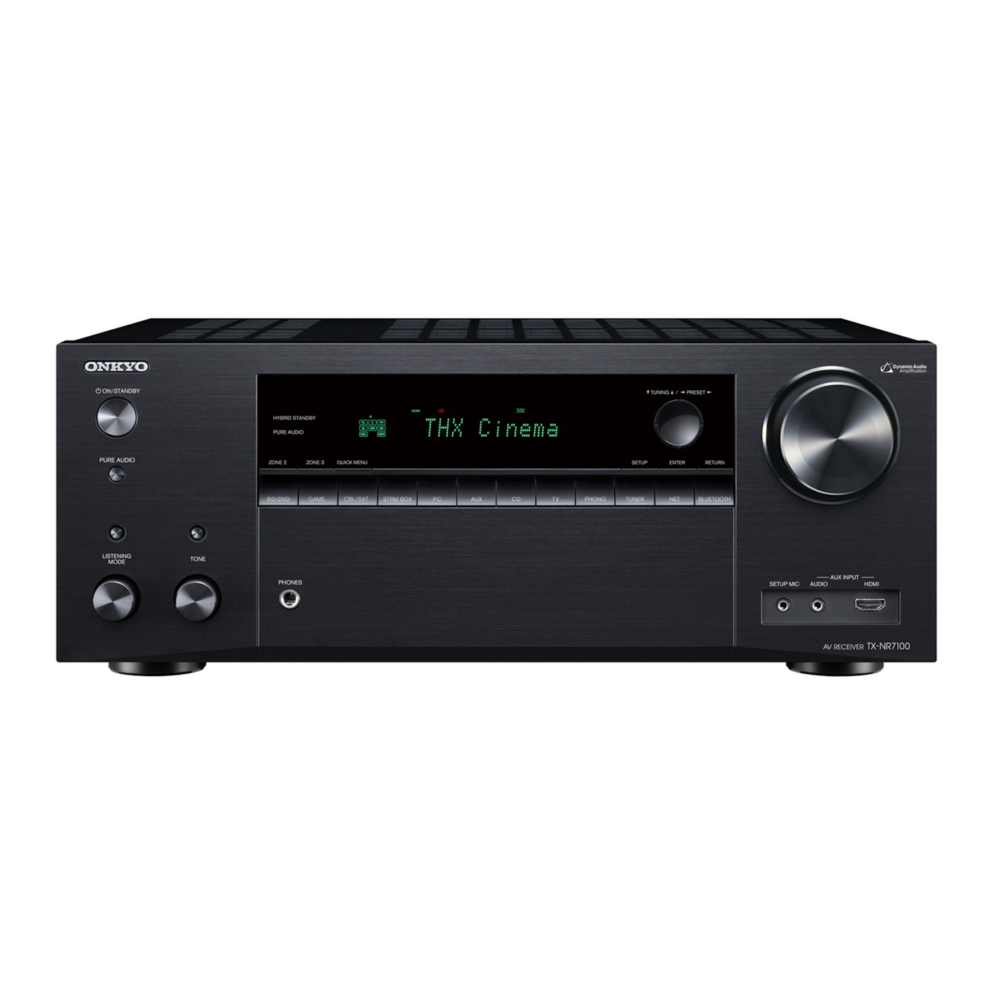 Onkyo TX-NR7100 AV receiver in black, front panel view