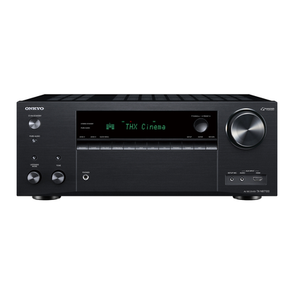 Onkyo TX-NR7100 AV receiver in black, front panel view