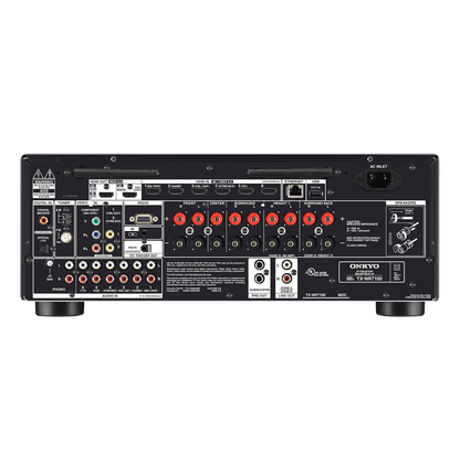 Onkyo TX-NR7100 AV receiver in black, rear panel connections