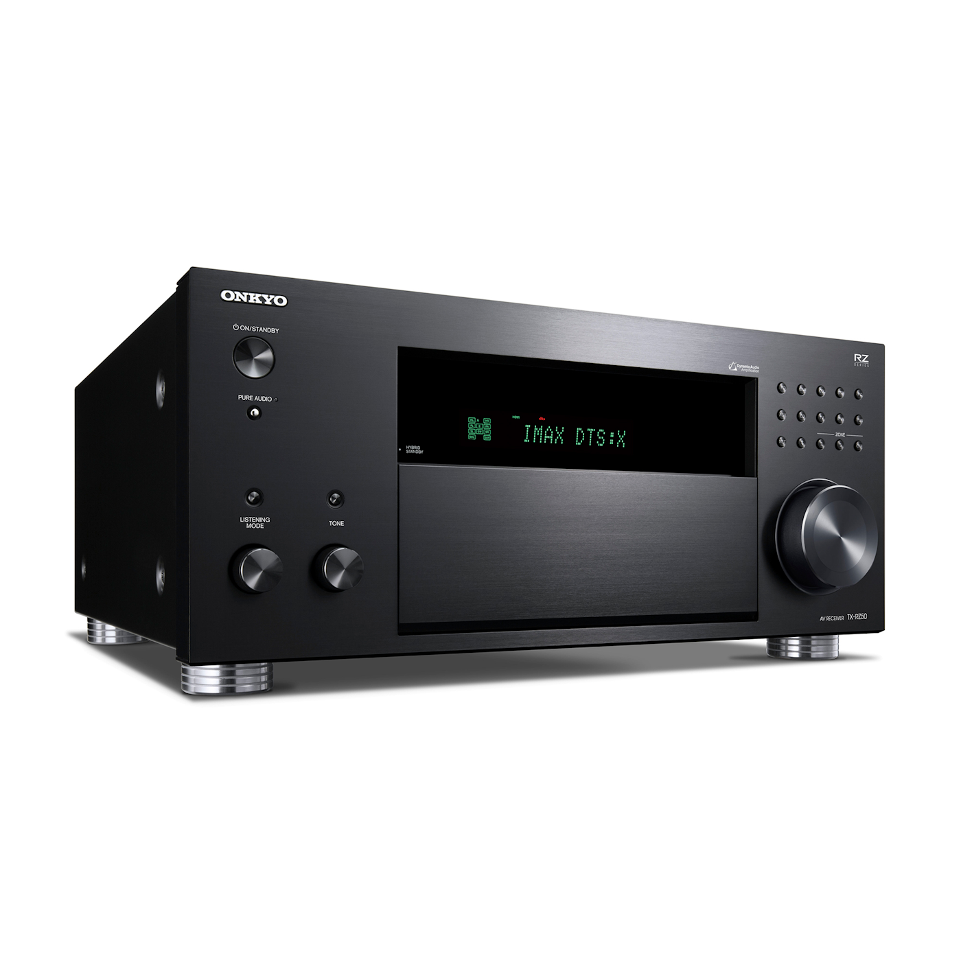 Onkyo TX-RZ50 AV receiver in black, right front angle