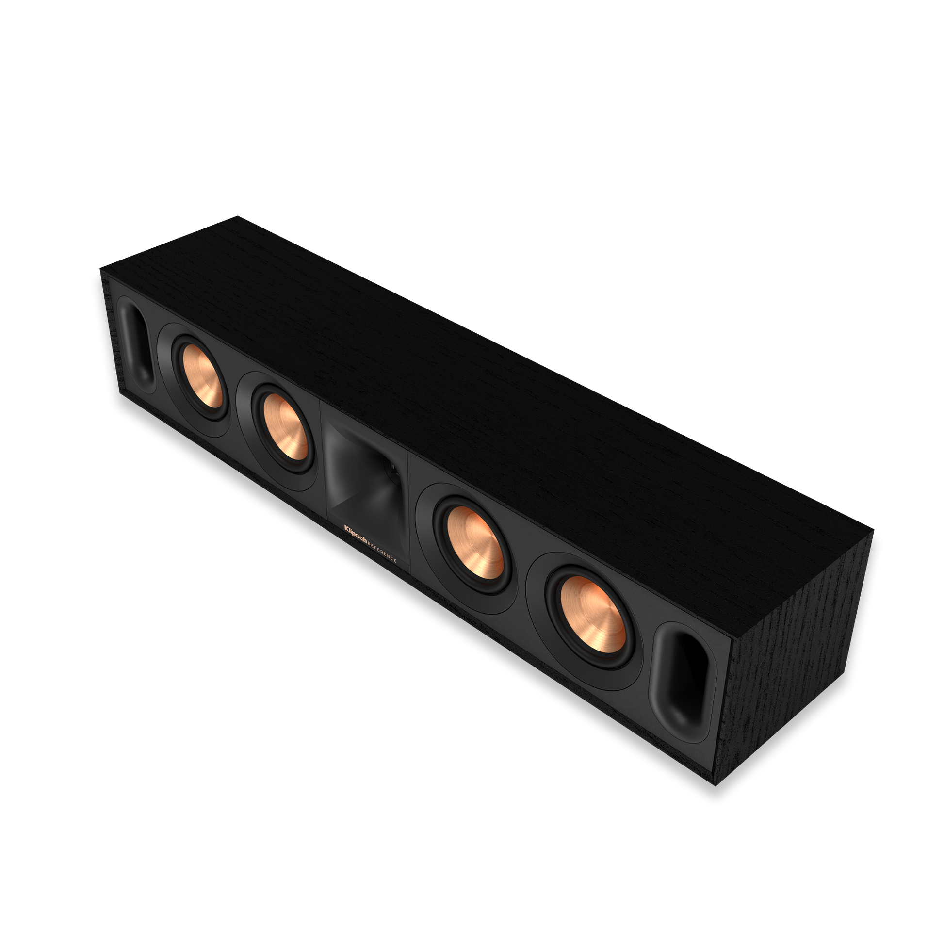 Klipsch R-30C wide center channel speaker in black textured wood grain, front view