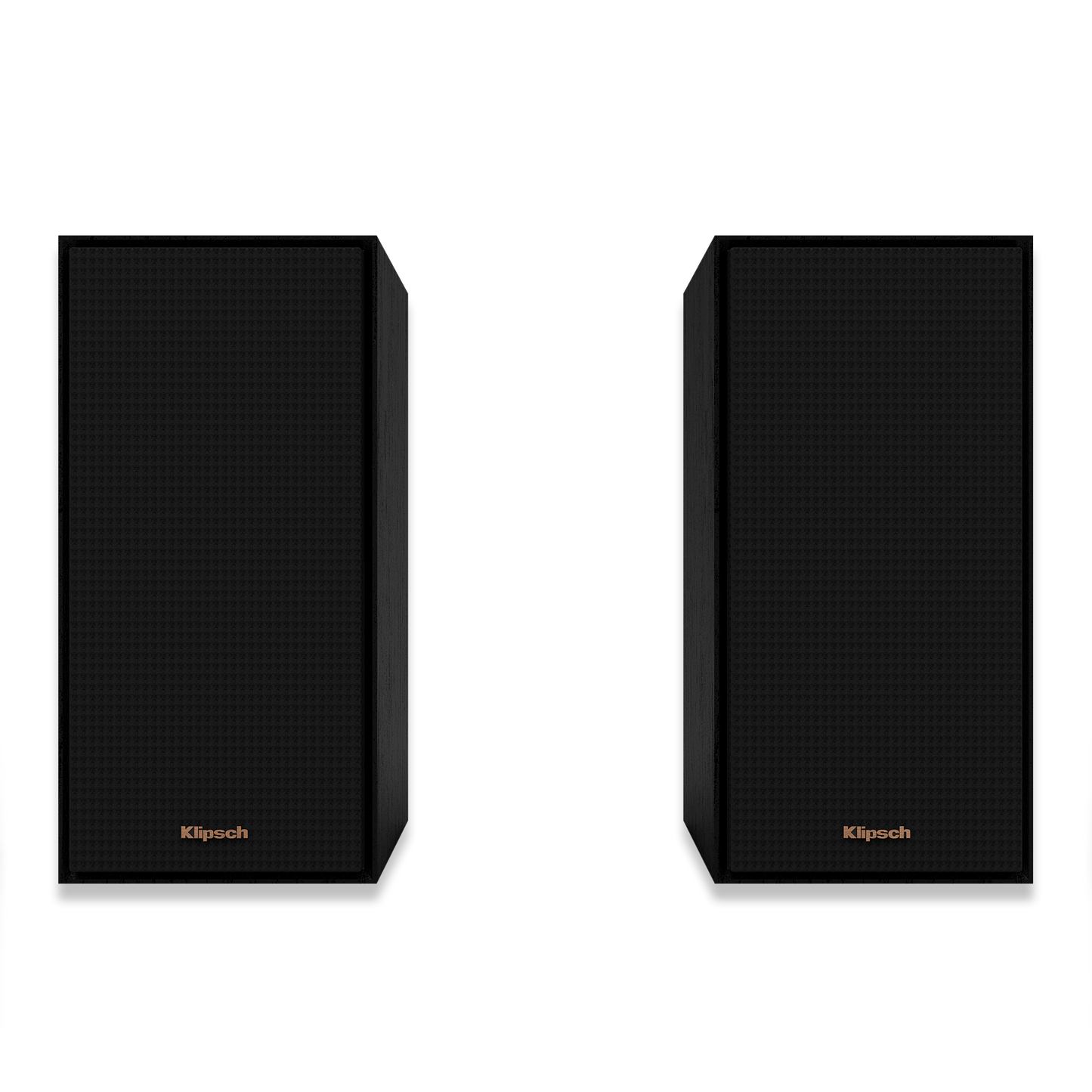 Front view of single Klipsch R-40M compact bookshelf speaker in black