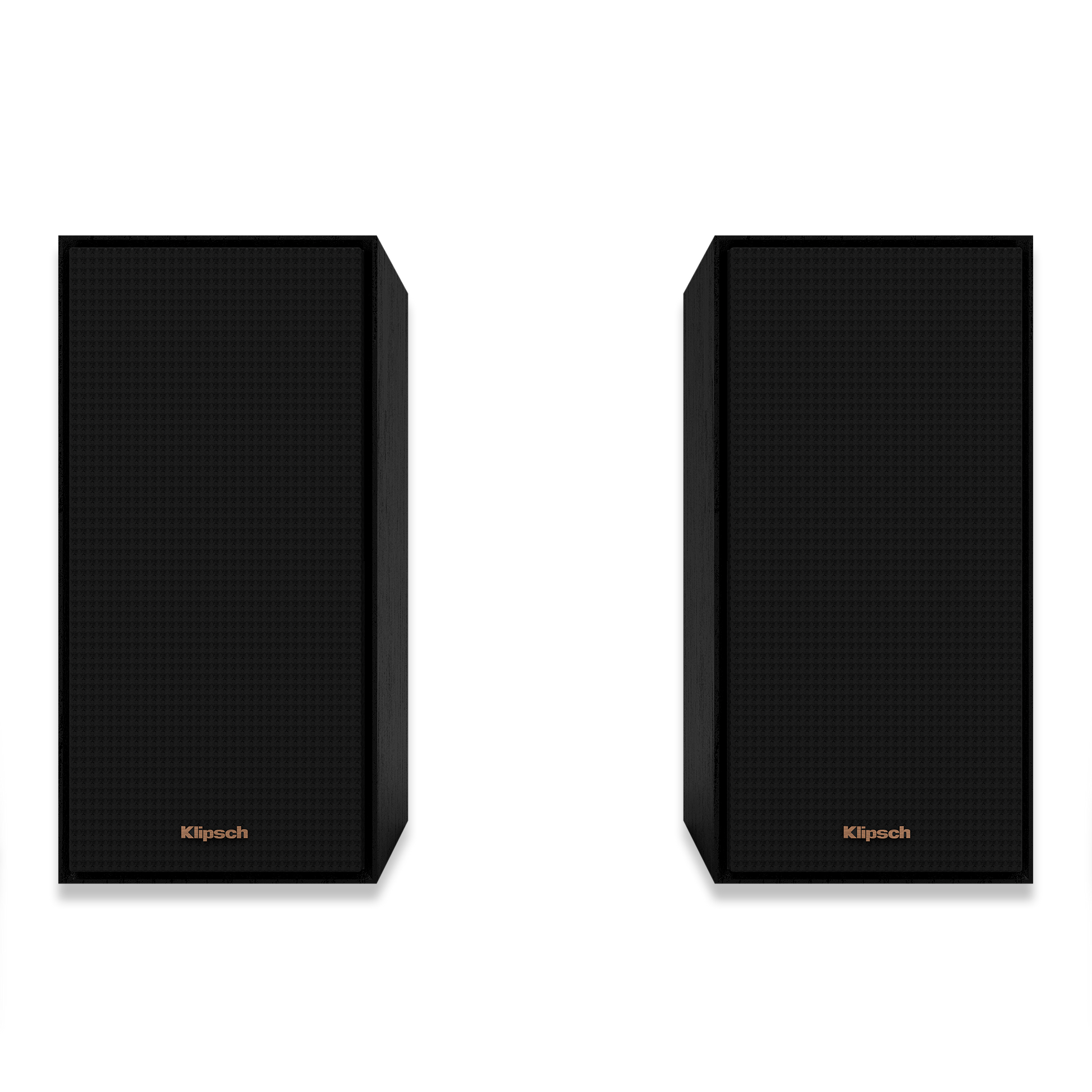 Front view of single Klipsch R-40M compact bookshelf speaker in black