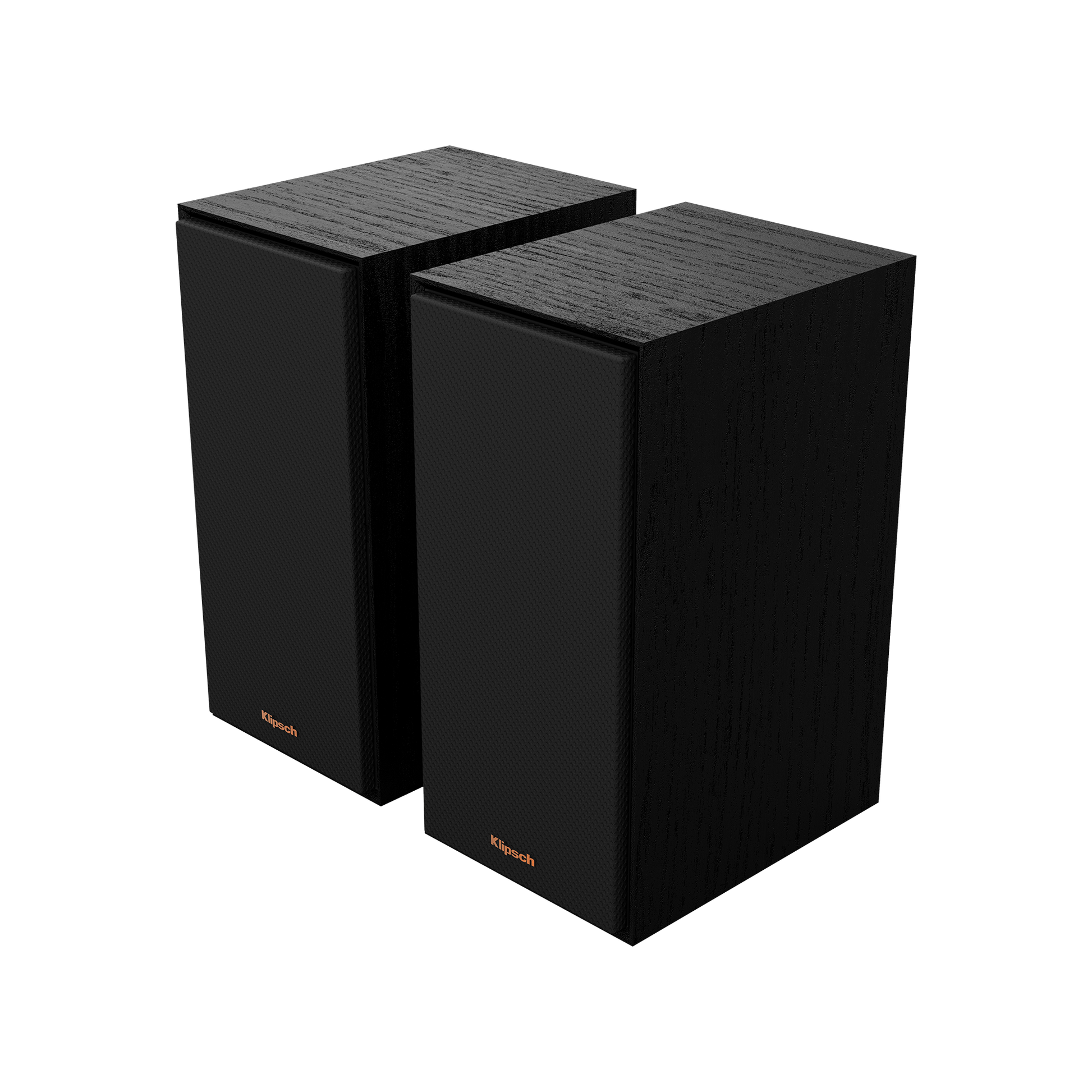 Klipsch R-40PM powered speakers in Black, pair with magnetic grilles on