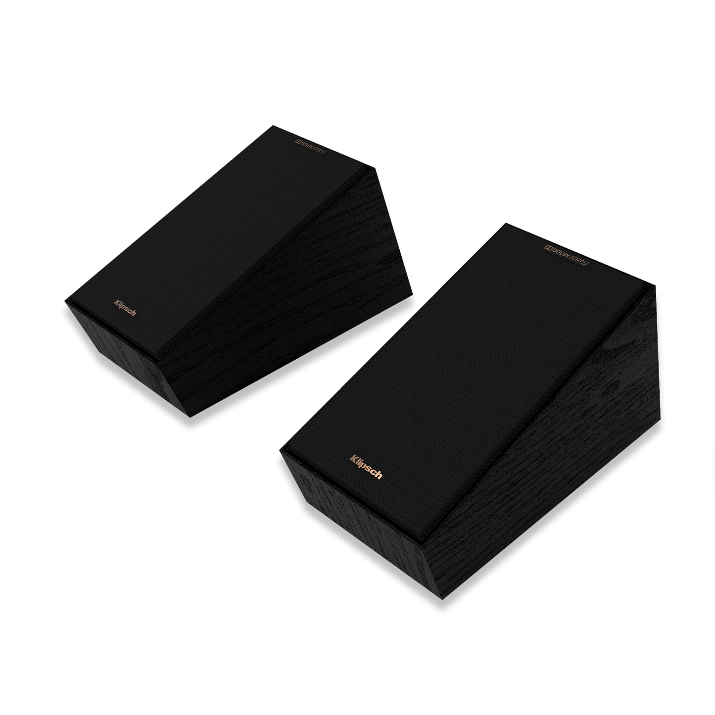Klipsch R-40SA angled surround speaker showing 4-inch woofer and horn tweeter