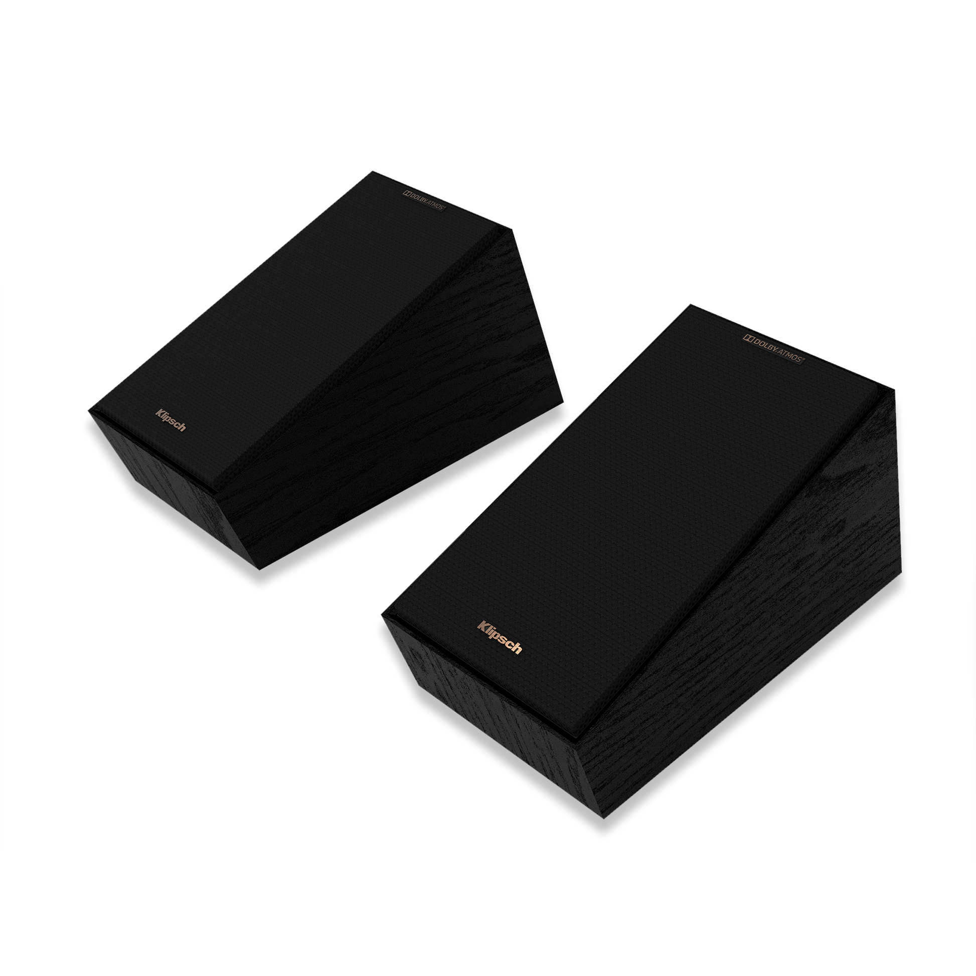 Klipsch R-40SA angled surround speaker showing 4-inch woofer and horn tweeter
