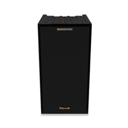 Rear view of Klipsch R-40SA showing binding posts and wire management