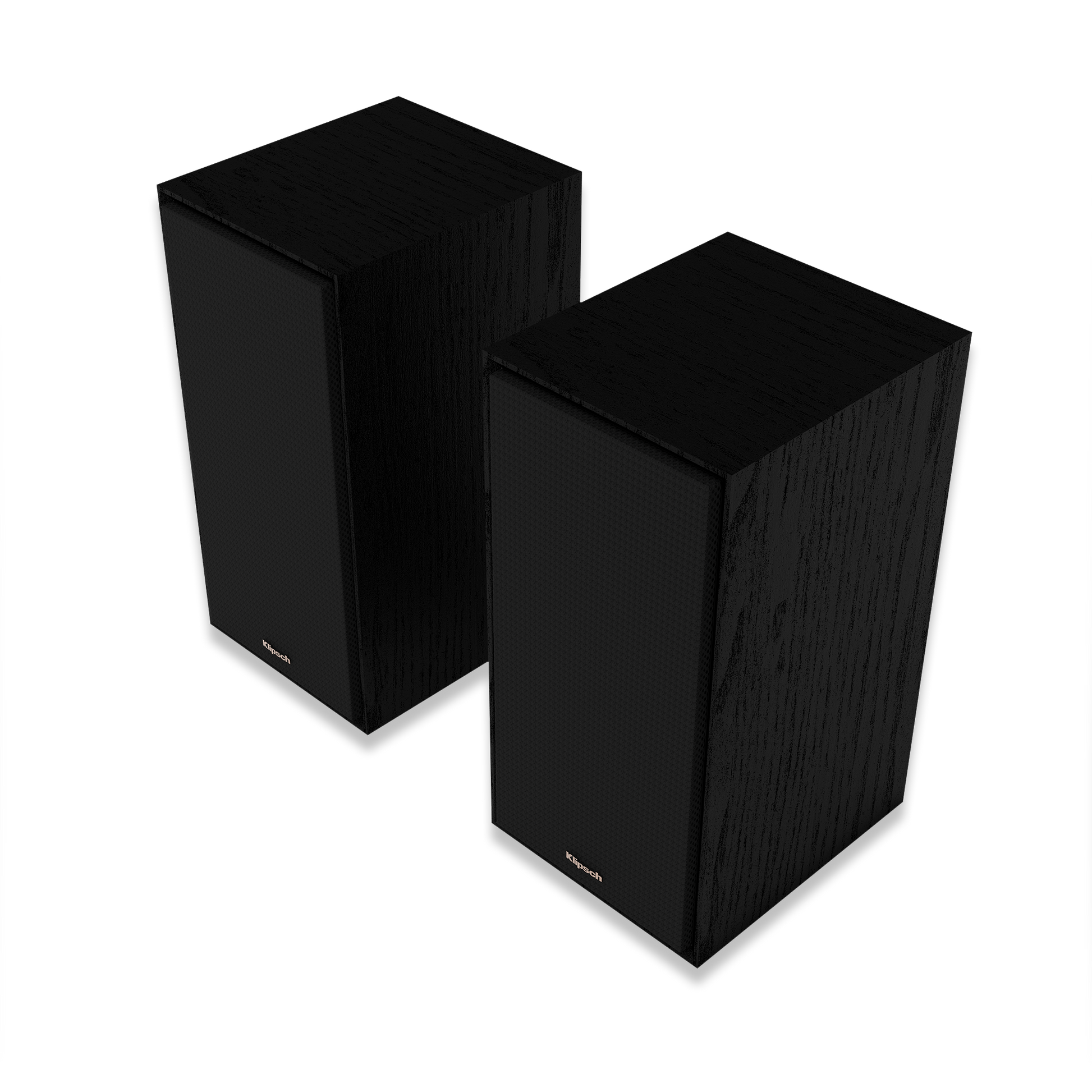 Klipsch R-50M bookshelf speaker angled view showing horn tweeter and 5.25-inch woofer