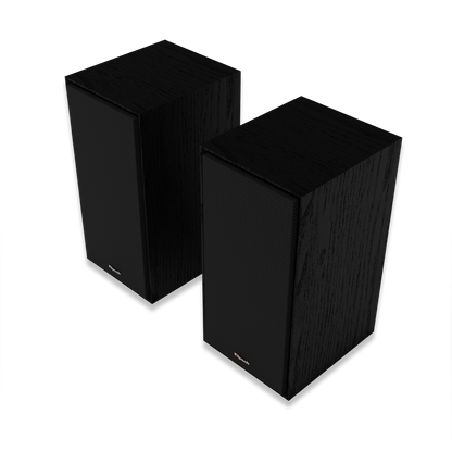 Klipsch R-50M bookshelf speaker angled view showing horn tweeter and 5.25-inch woofer