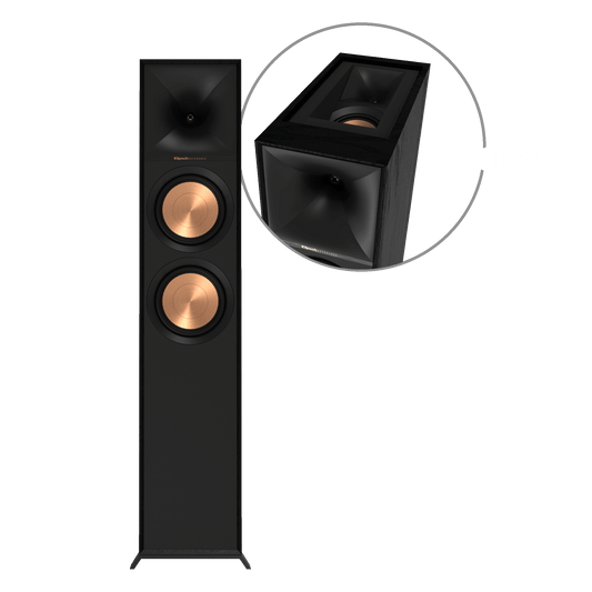 Klipsch R-605FA Dolby Atmos floorstanding speaker showing front and top-firing height module