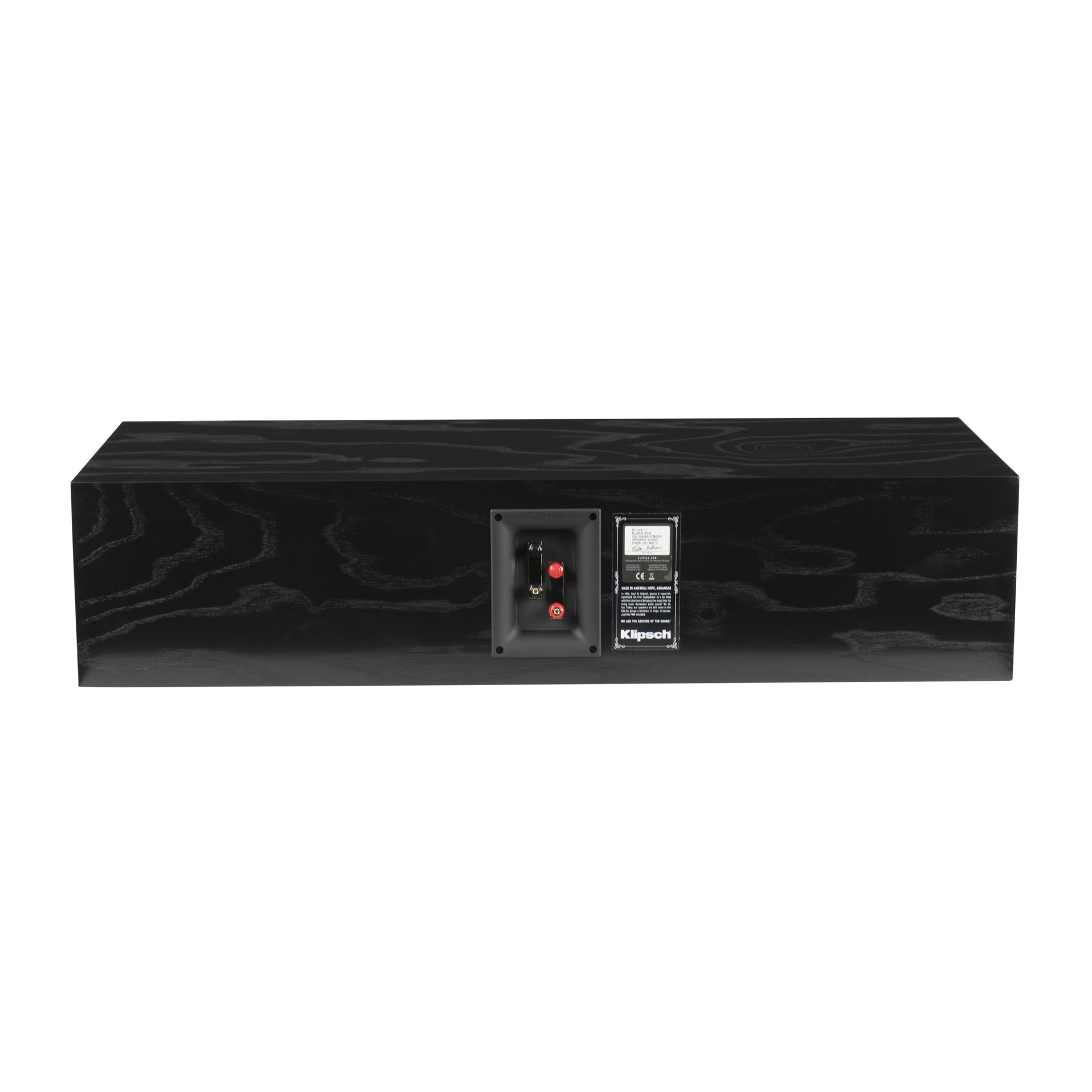 Rear panel of Klipsch RC-64 III in Black Ash with dual binding posts