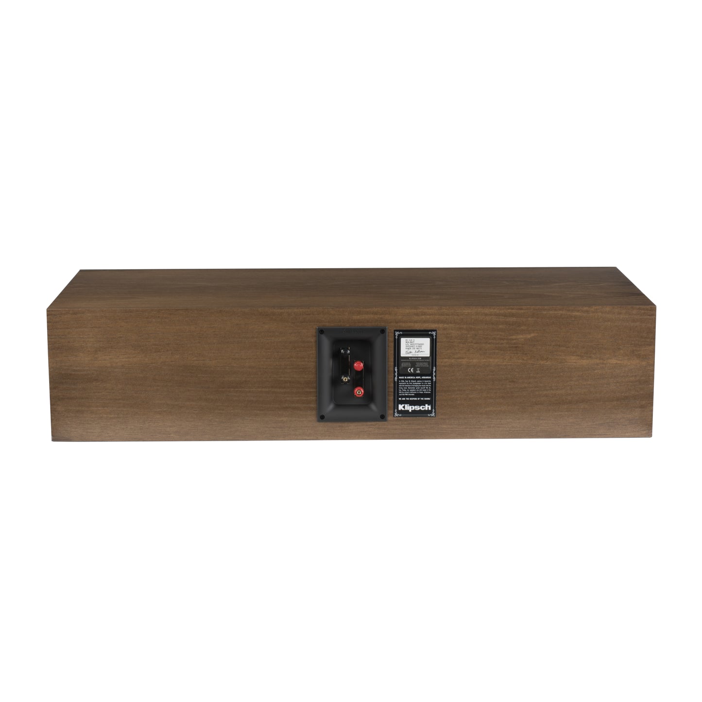 Rear of Klipsch RC-64 III in Walnut showing connection panel