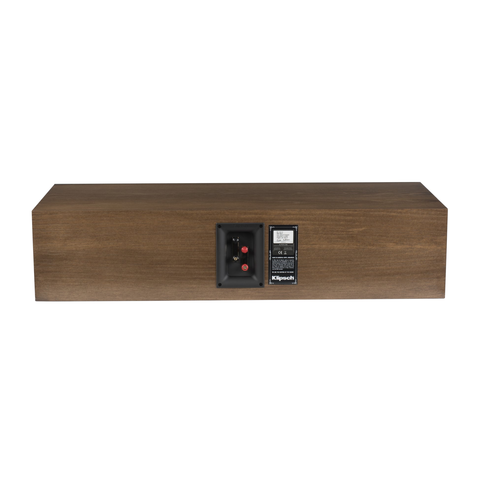Rear of Klipsch RC-64 III in Walnut showing connection panel