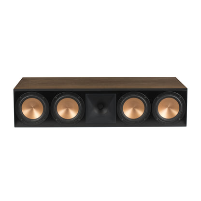 Klipsch RC-64 III front view in Walnut with centered horn tweeter and four woofers
