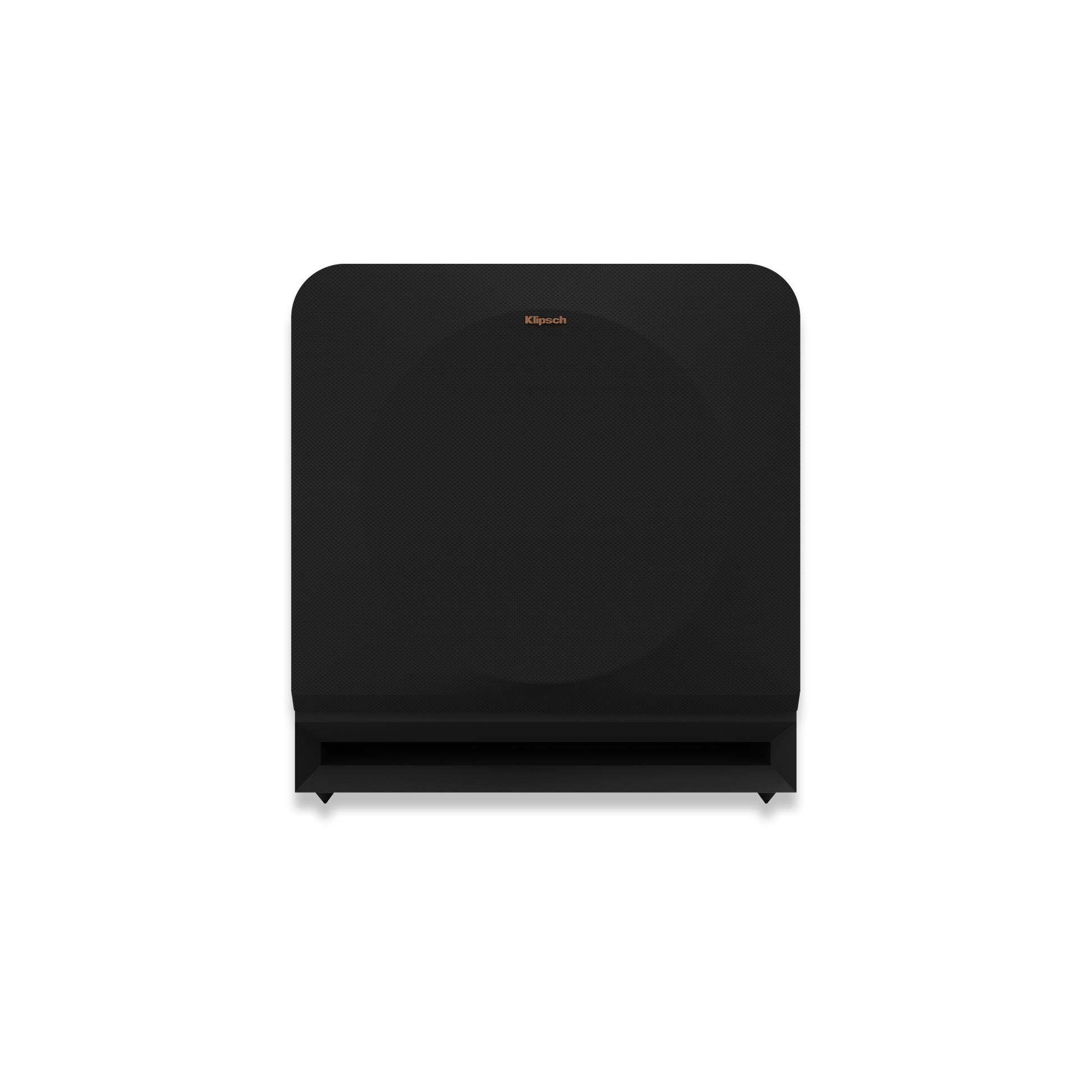 Klipsch RP-1000SW ebony subwoofer front view, grille on