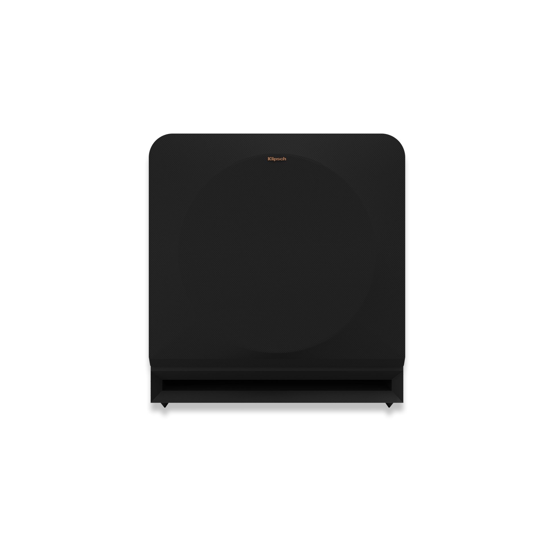 Klipsch RP-1200SW ebony subwoofer front view, grille on