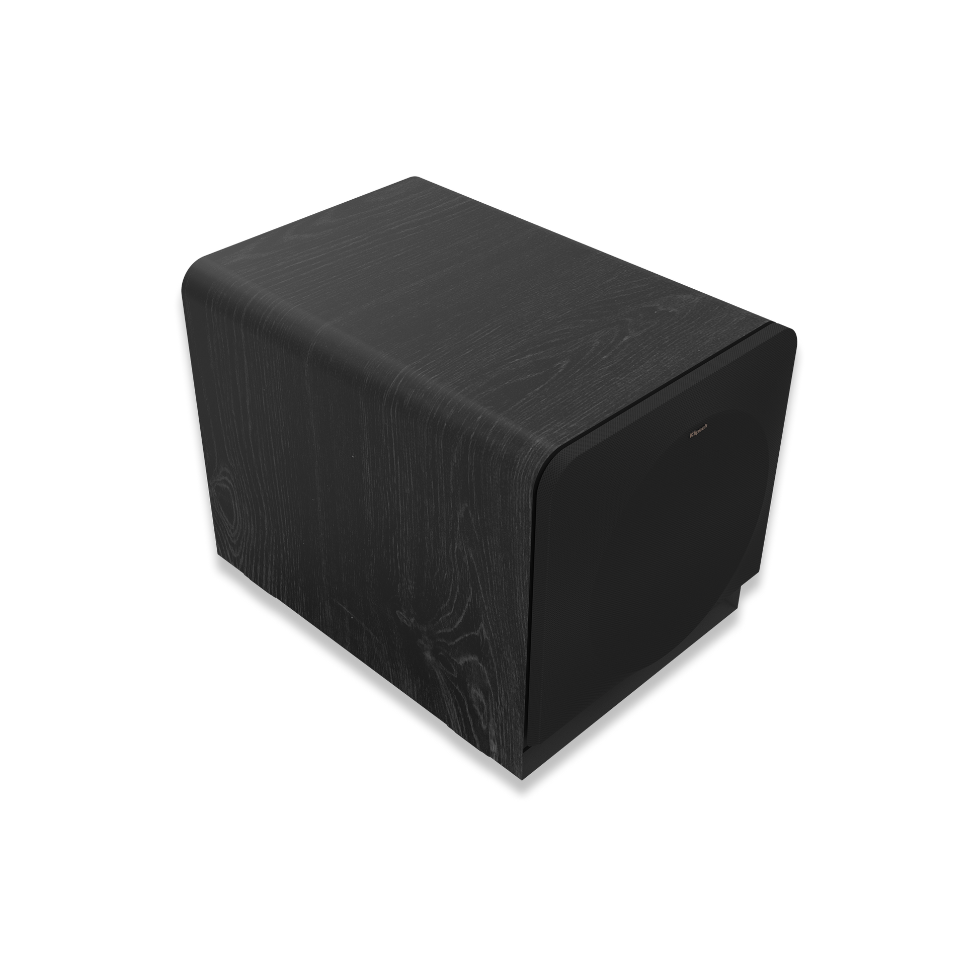 Klipsch RP-1200SW subwoofer with grille removed showing 12-inch Cerametallic woofer
