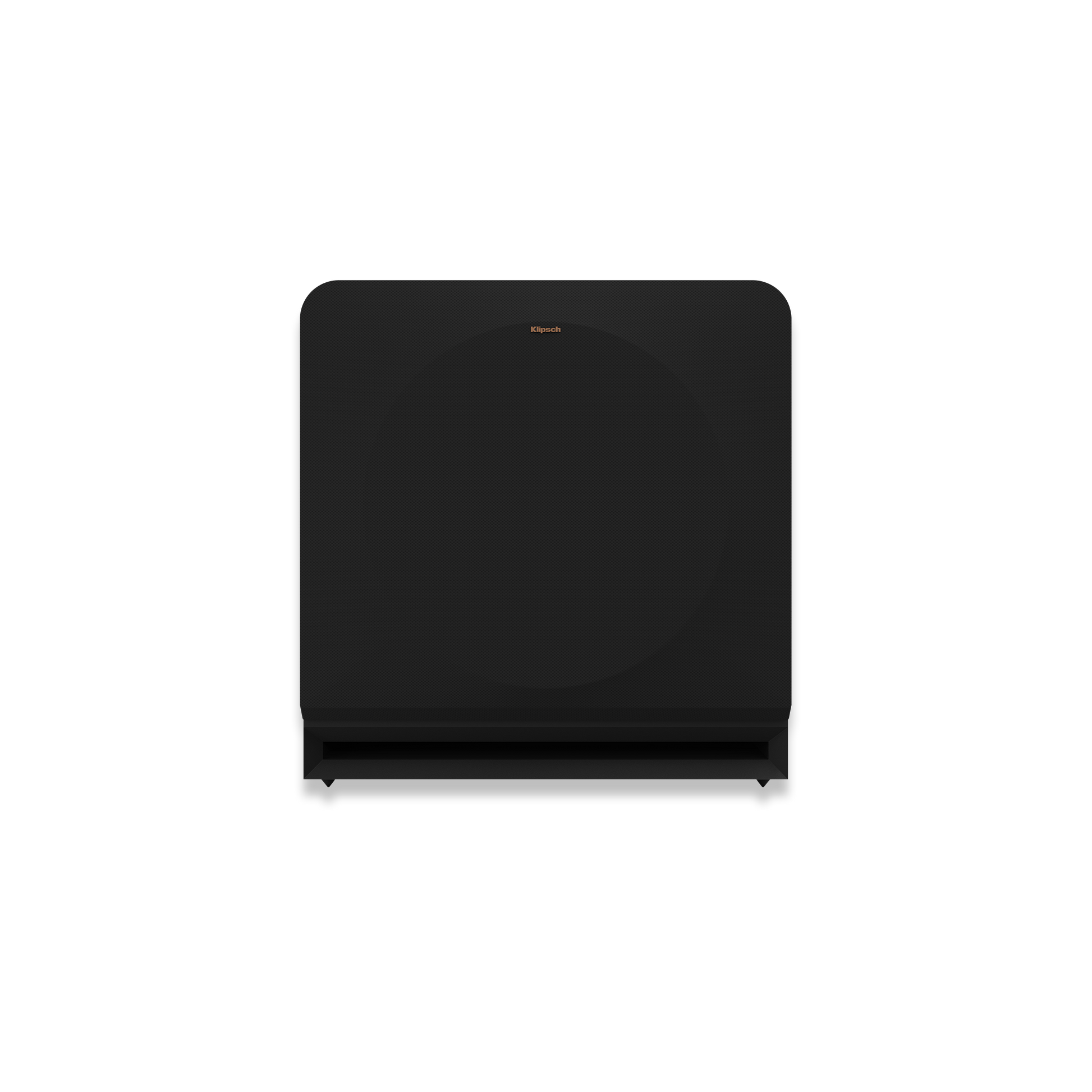 Klipsch RP-1400SW ebony subwoofer front view, grille on