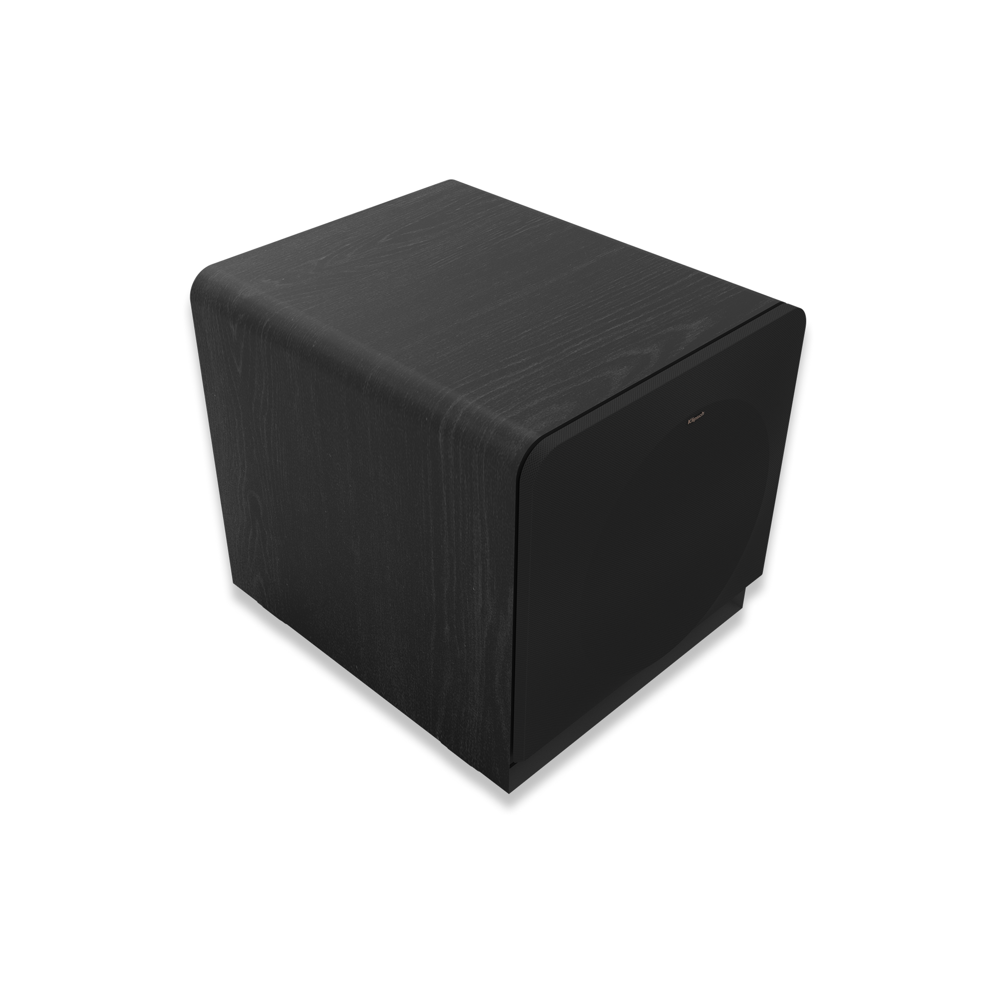 Klipsch RP-1400SW subwoofer with grille removed showing 14-inch Cerametallic woofer