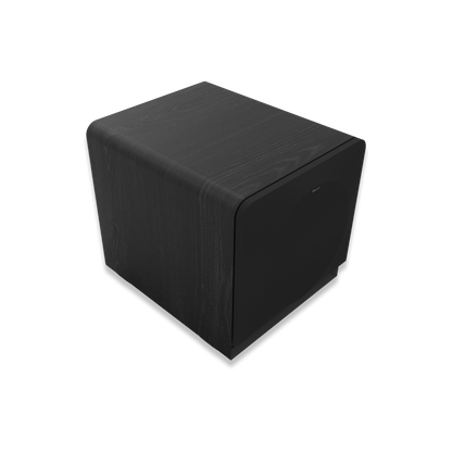 Klipsch RP-1400SW subwoofer with grille removed showing 14-inch Cerametallic woofer