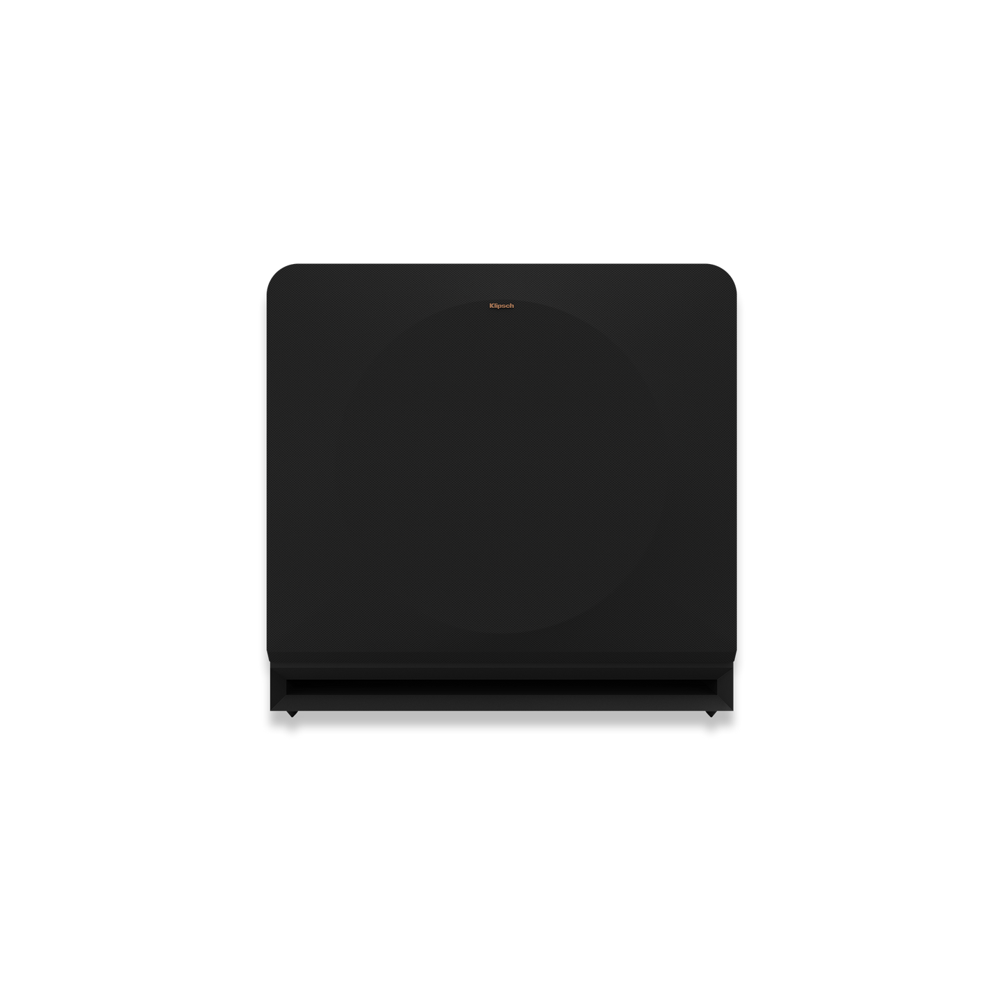 Klipsch RP-1600SW ebony subwoofer front view, grille on