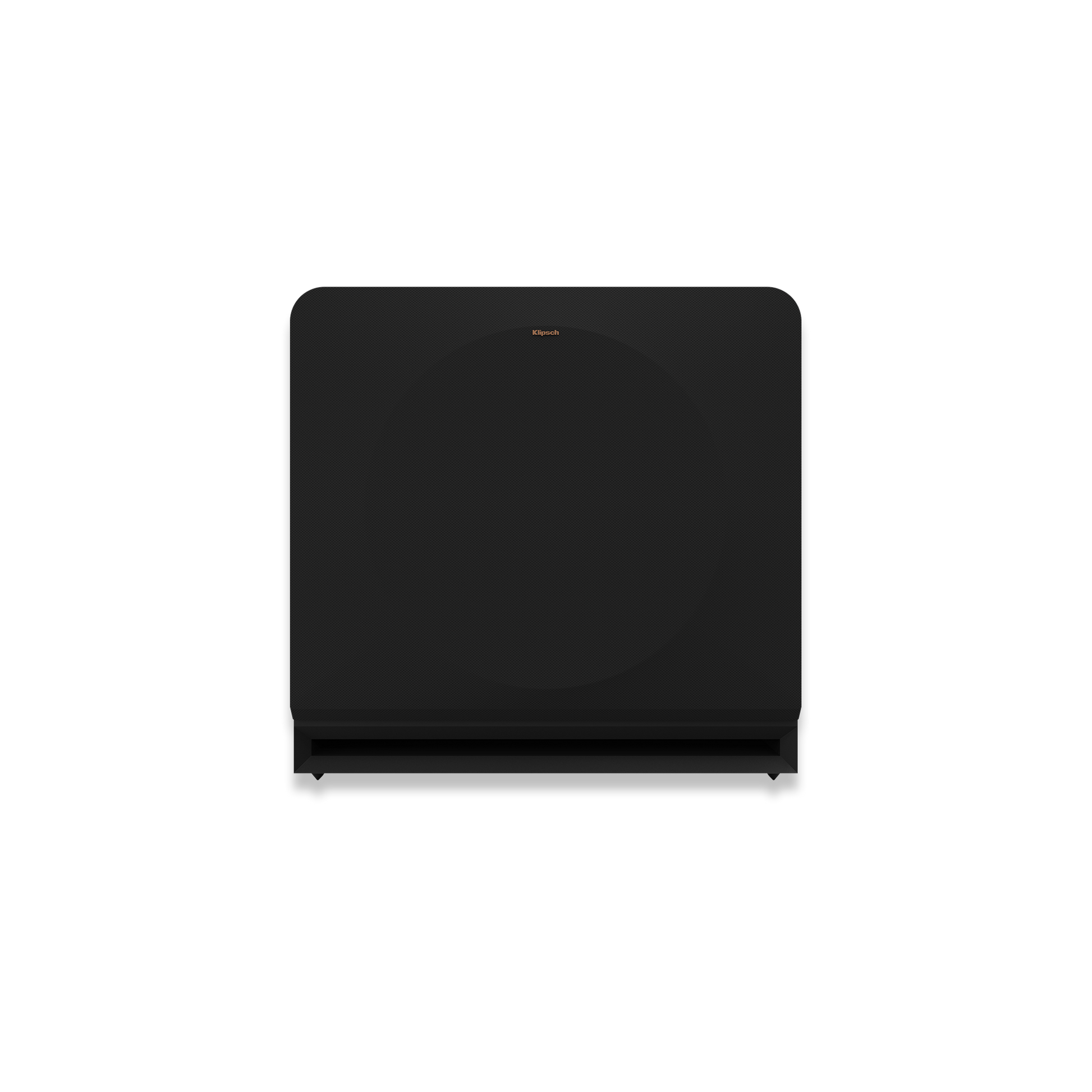 Klipsch RP-1600SW ebony subwoofer front view, grille on