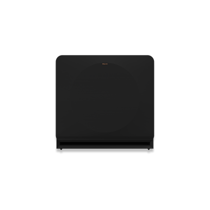 Klipsch RP-1600SW ebony subwoofer front view, grille on